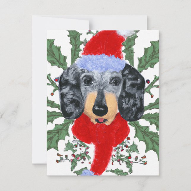 Festive Dachshund i ett julkort för andedräkt (Framsida)