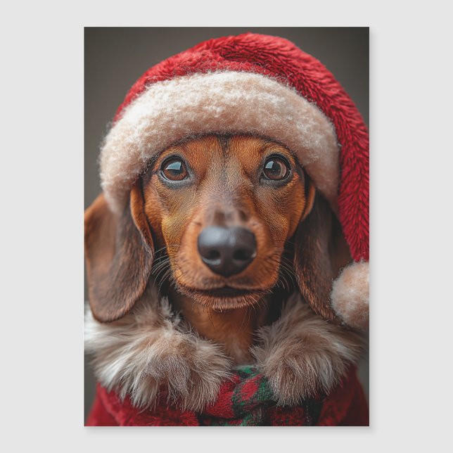 Festive Dachshund i Santa Attire Magnetisk Inbjudningskort (Framsida)