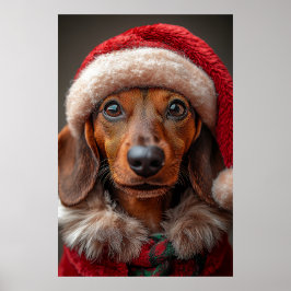 Festive Dachshund i Santa Attire Poster