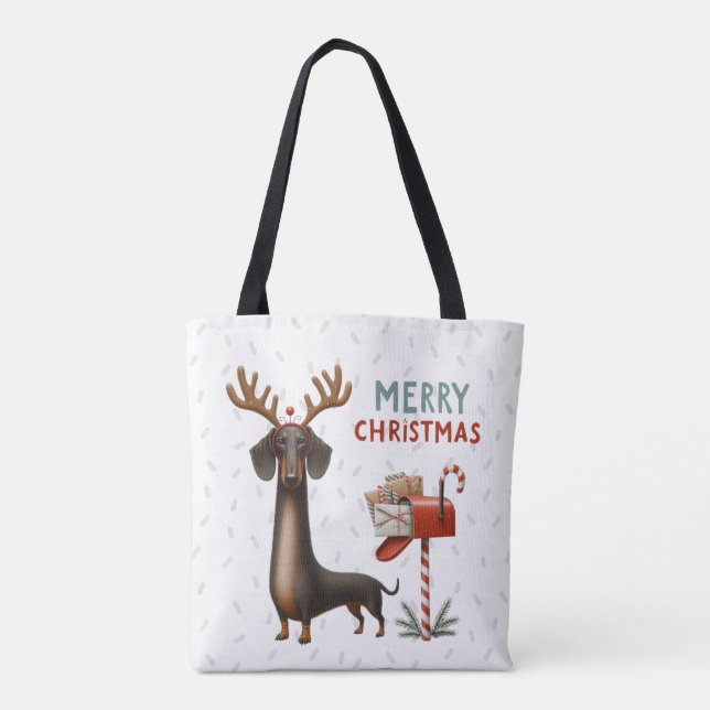 Festive Dachshund Tote Tygkasse (Baksida)