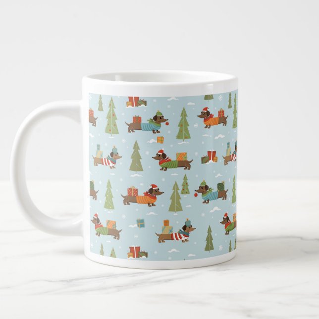 Festive Dachshunds i Snö Mönster Jumbo Mugg (Vänster)