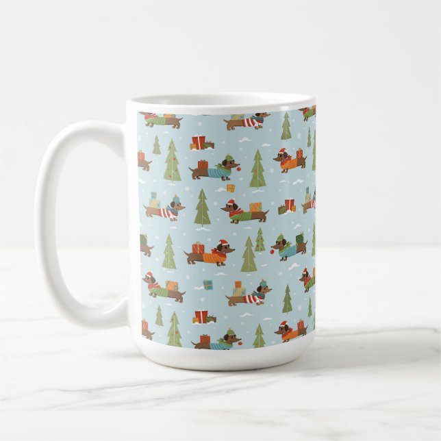 Festive Dachshunds i Snö Mönster Kaffemugg (Vänster)