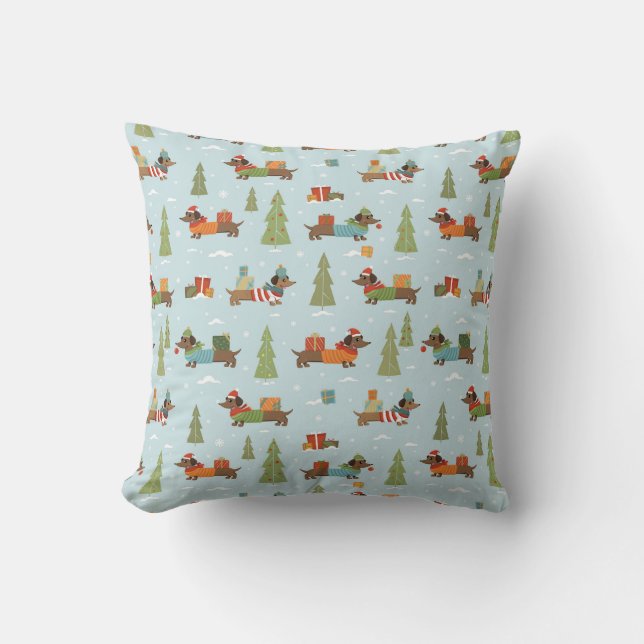 Festive Dachshunds i Snö Mönster Kudde (Framsida)