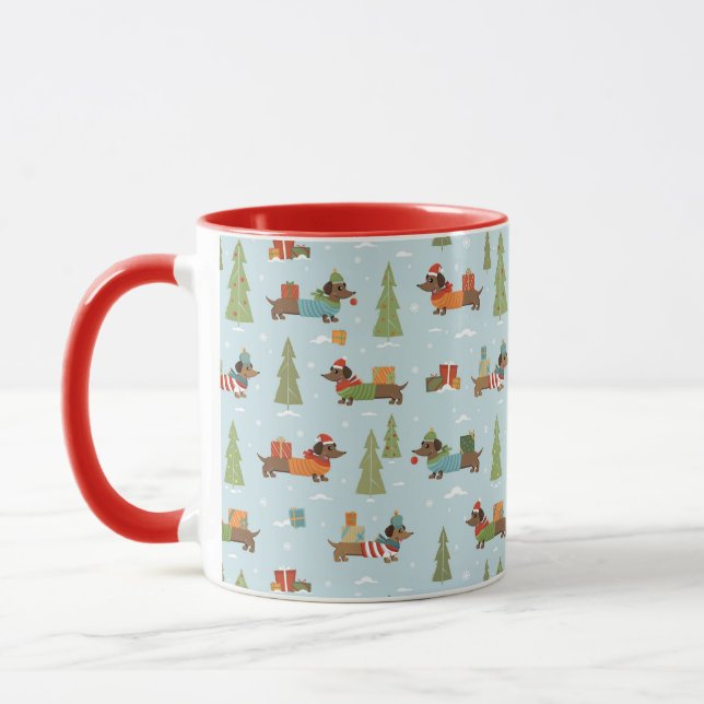Festive Dachshunds i Snö Mönster Mugg (Vänster)