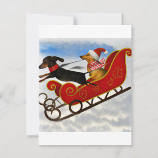 Festive Dachshunds och Santa's Sleigh-julklapp Julkort
