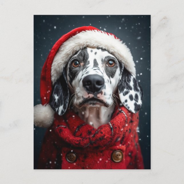 Festive Dalmatian i Santa Attire Vykort (Framsida)