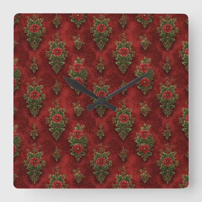 Festive Damask  Fyrkantig Klocka (Framsida)