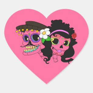 Festive Day of the dead Art Hjärtformat Klistermärke