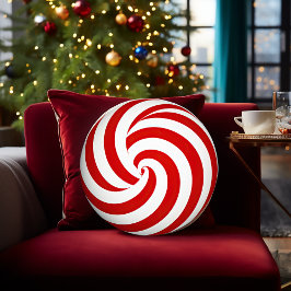 Festive Decorative Peppermint Print Rund Kudde