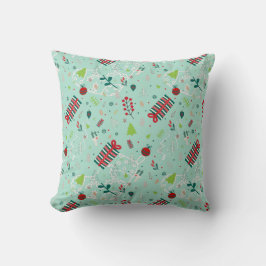 Festive Design with Trees, Reindeer & Snowflakes Kudde