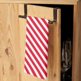 Festive Diagonal White and Red Stripe Kökshandduk