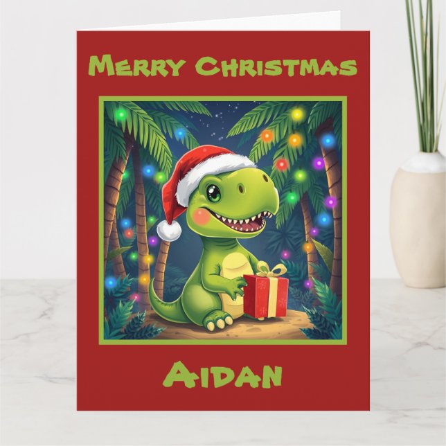 Festive Dinosaur-jul Kort (Framsida)