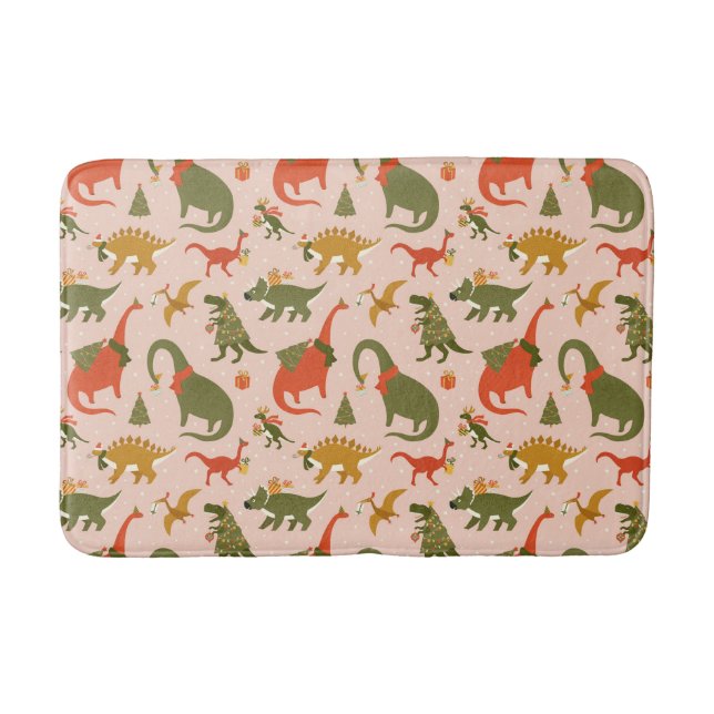 Festive Dinosaur Julgran Helgdag Mönster Badrumsmatta (Framsidan)