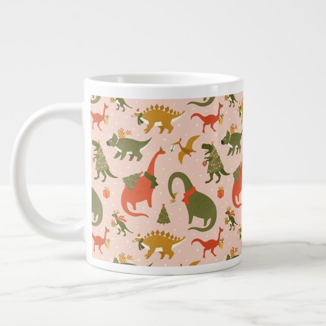 Festive Dinosaur Julgran Helgdag Mönster Jumbo Mugg (Vänster)