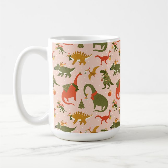 Festive Dinosaur Julgran Helgdag Mönster Kaffemugg (Vänster)