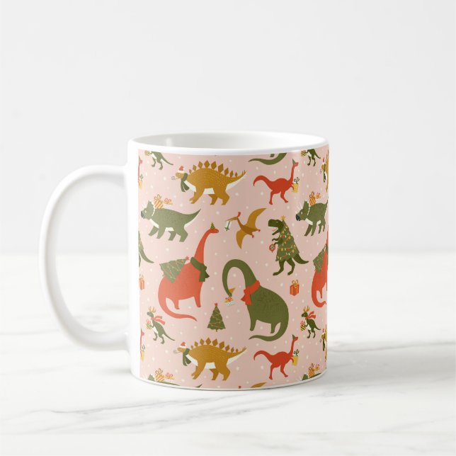 Festive Dinosaur Julgran Helgdag Mönster Kaffemugg (Vänster)