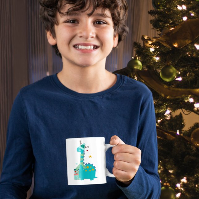 Festive Dinosaur Stars Child Namn Kärlek Santa Kaffemugg (Skapare uppladdad)