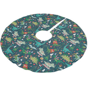 Festive Dinosaurs jul Mönster Julgransmatta Borstad Polyester