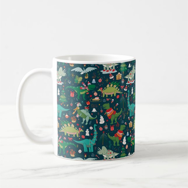 Festive Dinosaurs jul Mönster Kaffemugg (Vänster)