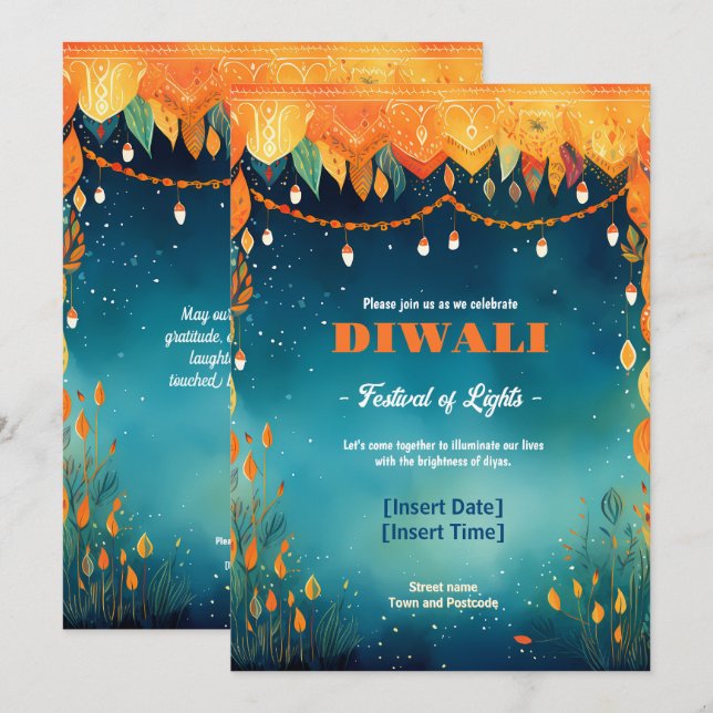 Festive Diwali Reverie Inbjudningar (Fram/baksida)