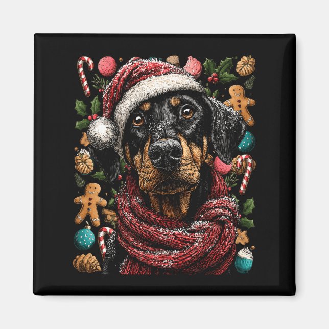 Festive Doberman With Santa Hat Snowy Winter Chris Magnet (Framsidan)