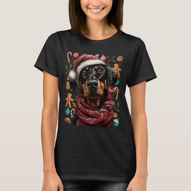 Festive Doberman With Santa Hat Snowy Winter Chris T Shirt (Framsida)