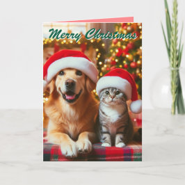 Festive Dog and Cat Christmas Helgkort