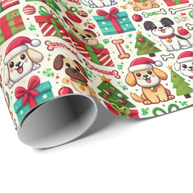 Festive Dog Christmas Wrapping Paper Presentpapper (Rullad Hörn)