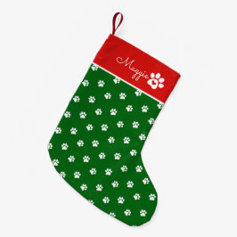 Festive Dog Paw Print Custom Name Liten Julstrumpa