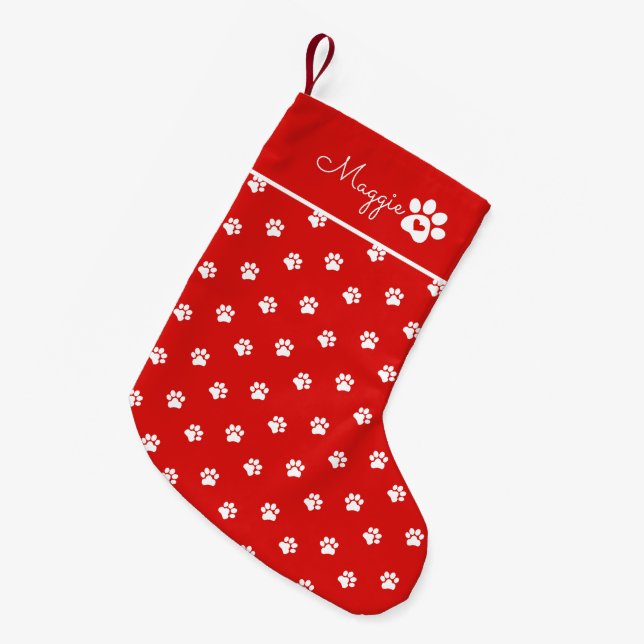 Festive Dog Paw Print  Custom Name Liten Julstrumpa (Framsidan (Hängande))