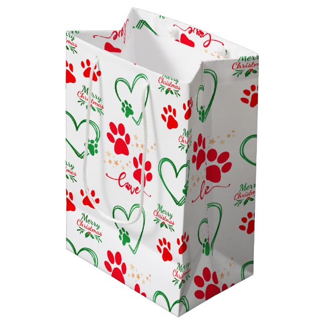 Festive DOG PAW PRINTS and LOVE HEARTS Christmas (Framsidan Vinklad)