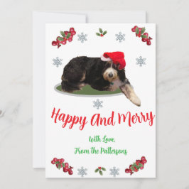 Festive dog wearing a Santa Hat Flat Holiday Card Julkort
