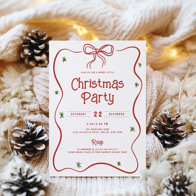 Festive Doodle Bow Ram jul Party Inbjudningar (Skapare uppladdad)