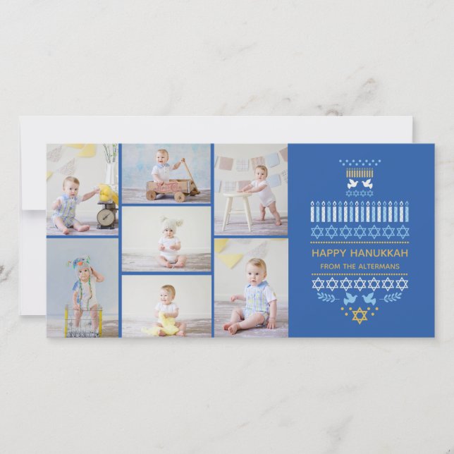 Festive Dreidel Icons Hanukah Collage Photo Card (Framsida)