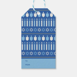 Festive Dreidel Icons Hanukkah Helgdag Blue Guld Presentetikett