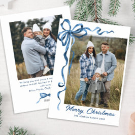 Festive Dusty Blue jul Bow Ribbon 2 Photo Julkort