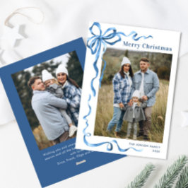 Festive Dusty Blue jul Bow Ribbon 2 Photo Julkort