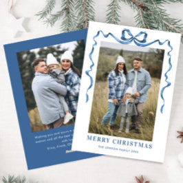 Festive Dusty Blue jul Bow Ribbon 2 Photo Julkort