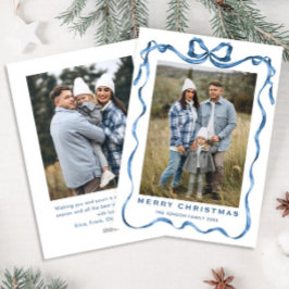 Festive Dusty Blue jul Bow Ribbon 2 Photo Julkort
