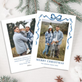 Festive Dusty Blue jul Bow Ribbon 2 Photo Julkort