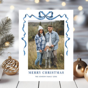 Festive Dusty Blue jul Bow Ribbon 2 Photo Vykort