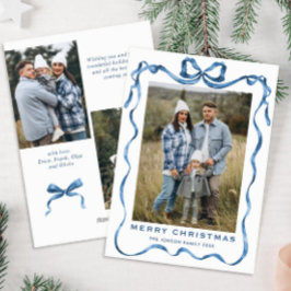 Festive Dusty Blue jul Bow Ribbon 3 Photo Julkort