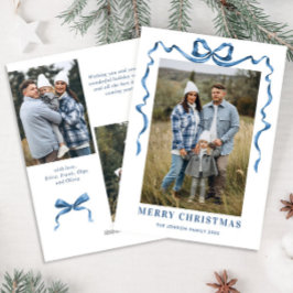 Festive Dusty Blue jul Bow Ribbon 3 Photo Julkort