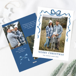Festive Dusty Blue jul Bow Ribbon 3 Photo Julkort