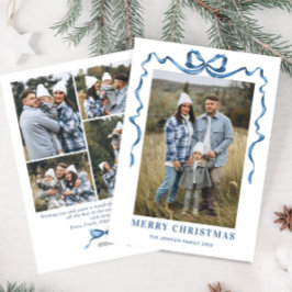 Festive Dusty Blue jul Bow Ribbon 5 Photo Julkort