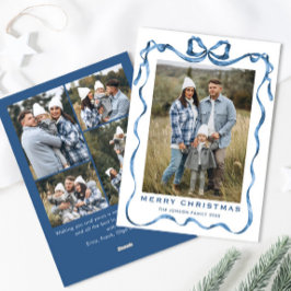 Festive Dusty Blue jul Bow Ribbon 5 Photo Julkort