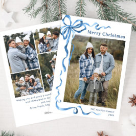 Festive Dusty Blue jul Bow Ribbon 5 Photo Julkort