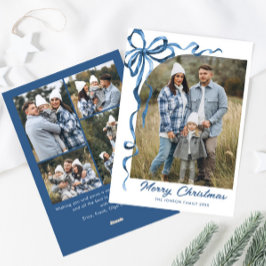 Festive Dusty Blue jul Bow Ribbon 5 Photo Julkort