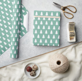 Festive Dusty Jade White Julgran mönster Presentpapper