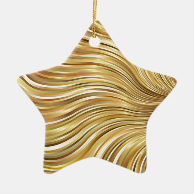 Festive Elegant Guld Abstrakt Flowing Rand Julgransprydnad Keramik (Framsidan)